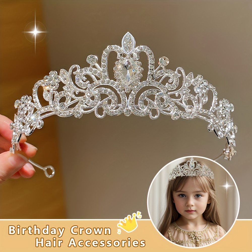 

[1pc Silveryy Alloy Birthday Crown] 1pc Silveryy Alloy Birthday Crown For Girls, Non-woven Pvc Material, , Girls' Fashion Hair Accessory For Performance And Pageants, Birthday Gift