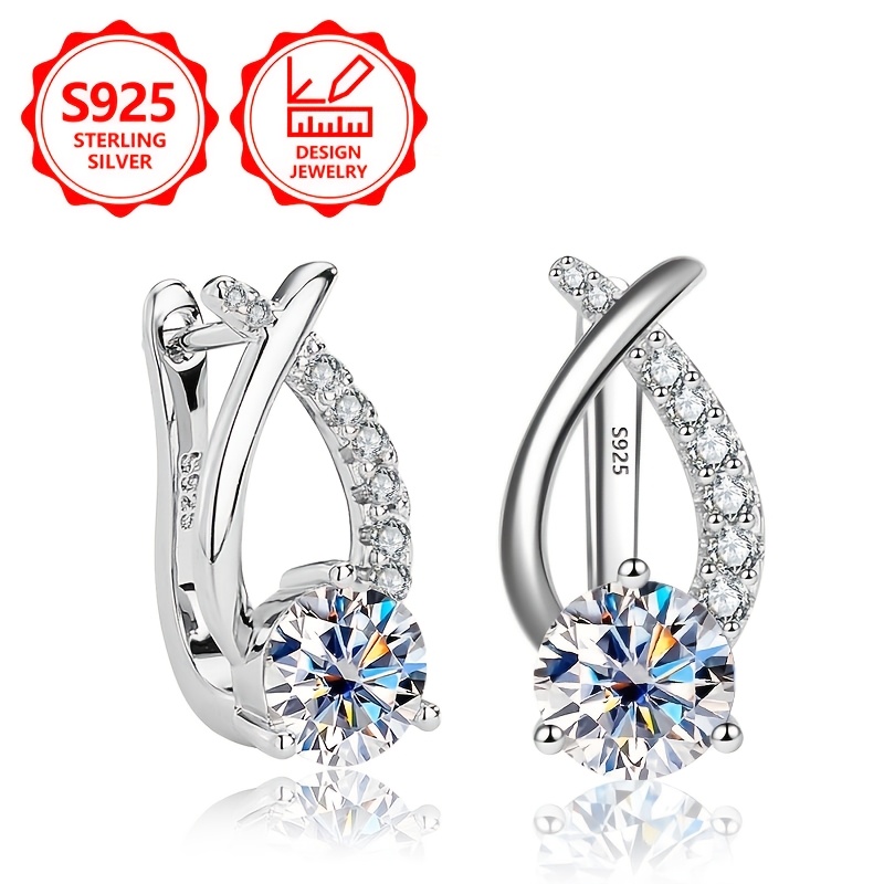 TEMU 925 Sterling Silver Pm:a25 Women's Classic Fashion Hoop Earrings, Simple And Elegant, Inlaid With Sparkling Synthetic Synthetic Zirconia.