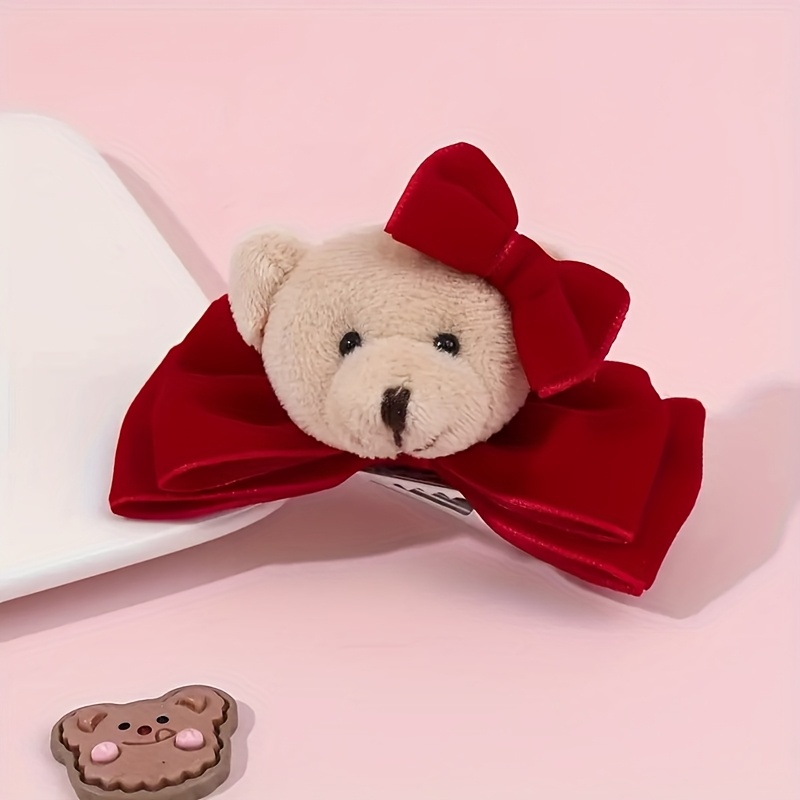 Image of A Cute Teddy Bear Velvet Bow Hair Clip, Non-slip Alligator Clip, Stylish Hair Additions, Suitable For Daily Wear And Parties