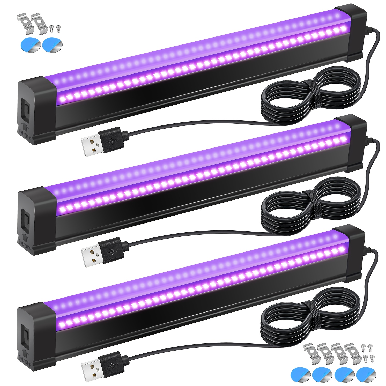 TEMU 3 Pack Black Light Bar 40 Leds 12.6inch Led Blacklight For Fluorescent Tapestry Poster Body Party Uv Strip Lights Cabinet Magnetic, 3 Lighting
