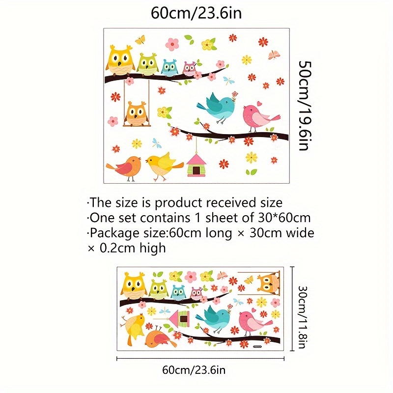 Image of 1pc 1m Branch Birds Flowers Wall Sticker Living Room Window Decor Double-sided Printed Glass Sticker Self-adhesive Mural (ct6019-zy)