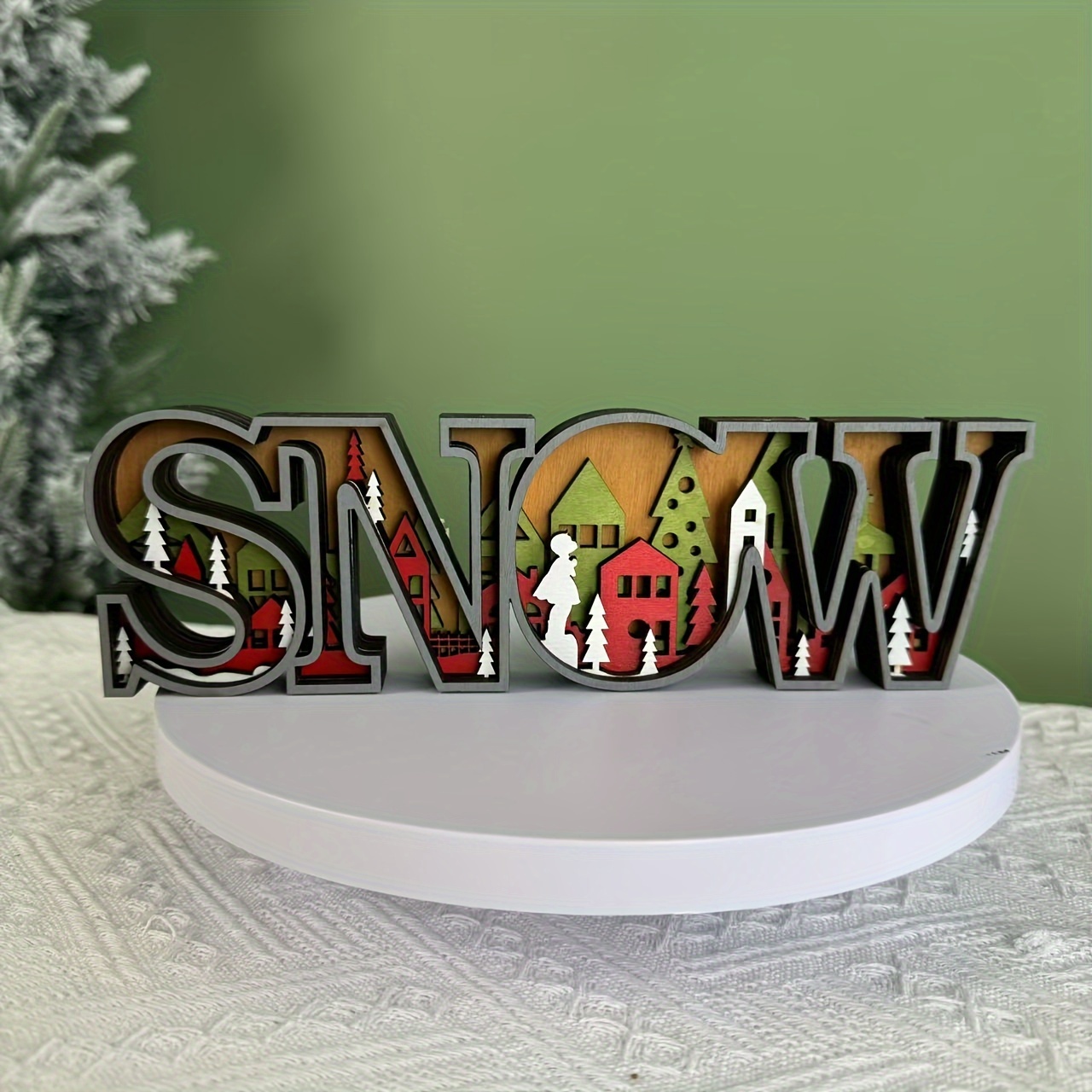 

[1pc "" Wooden Decor] Traditional Christmas Holiday Wooden Decor - "" Display, Seasonal Collectible Building & , Non-electric, Featherless, Battery-free Decoration For Christmas, Hanukkah, New , And