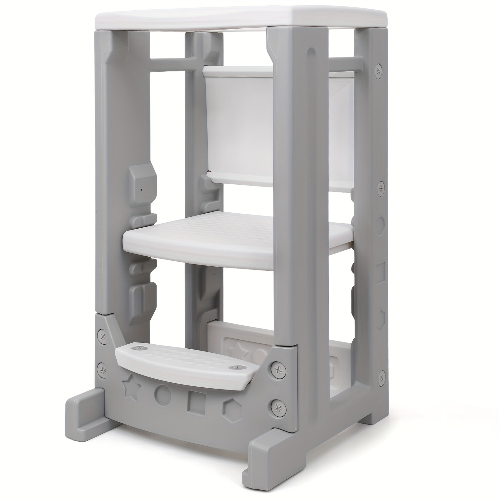 

Kids Kitchen Step Stool With Whiteboard, Toddler Tower With 4 Adjustable Heights & Safety Rail, Baby Children Learning Stool Toddler Kitchen Stool Helper For Bathroom Sink Kitchen Counter, Grey/white