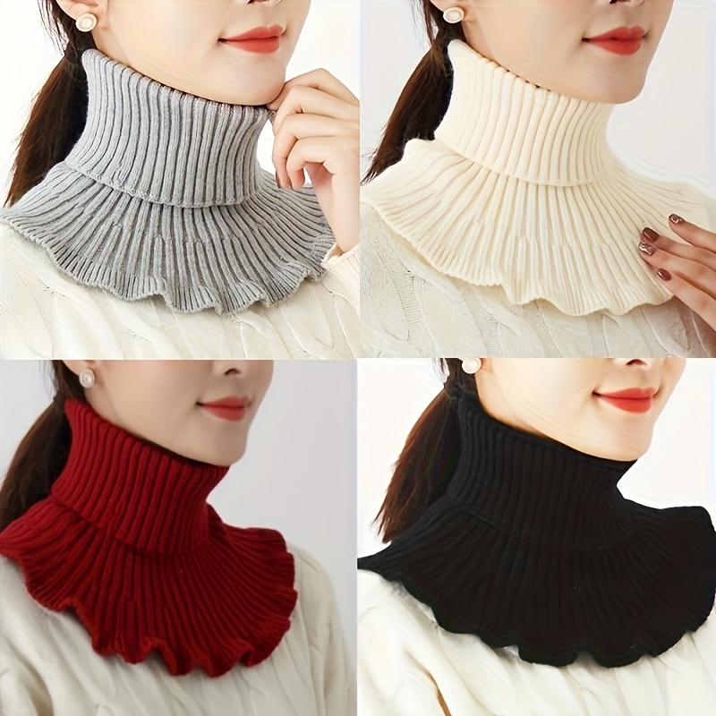 TEMU [windproof Faux Collar Neck Scarves] 4-pack Women's Winter Faux Collar High Neck Scarves - 100% Polyester Warm Neck Gaiter, Mature Style,