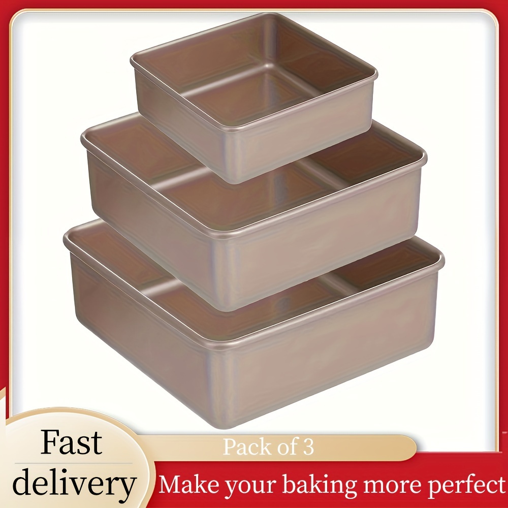 

3-piece Set, Carbon Steel Coupe Cake, Non-stick Square Cake Pan Deep Square Sheet Pan Brownie Pan 9.4 "x 8.5" X 6.4 "(champagne Gold)