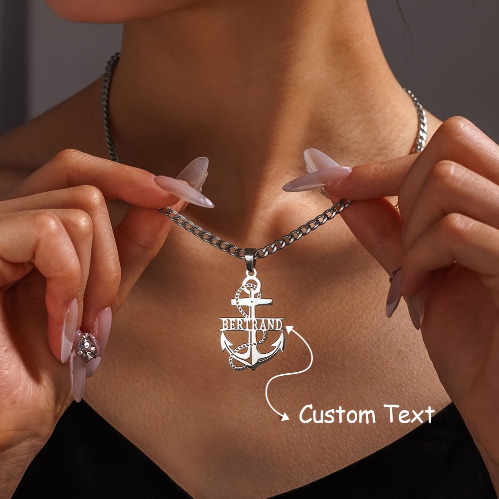 TEMU Customized Personalized Women's Pendant Necklace Featuring A Stylish 18k Gold-plated Anchor Pendant. Personalized With Custom Content, Making It
