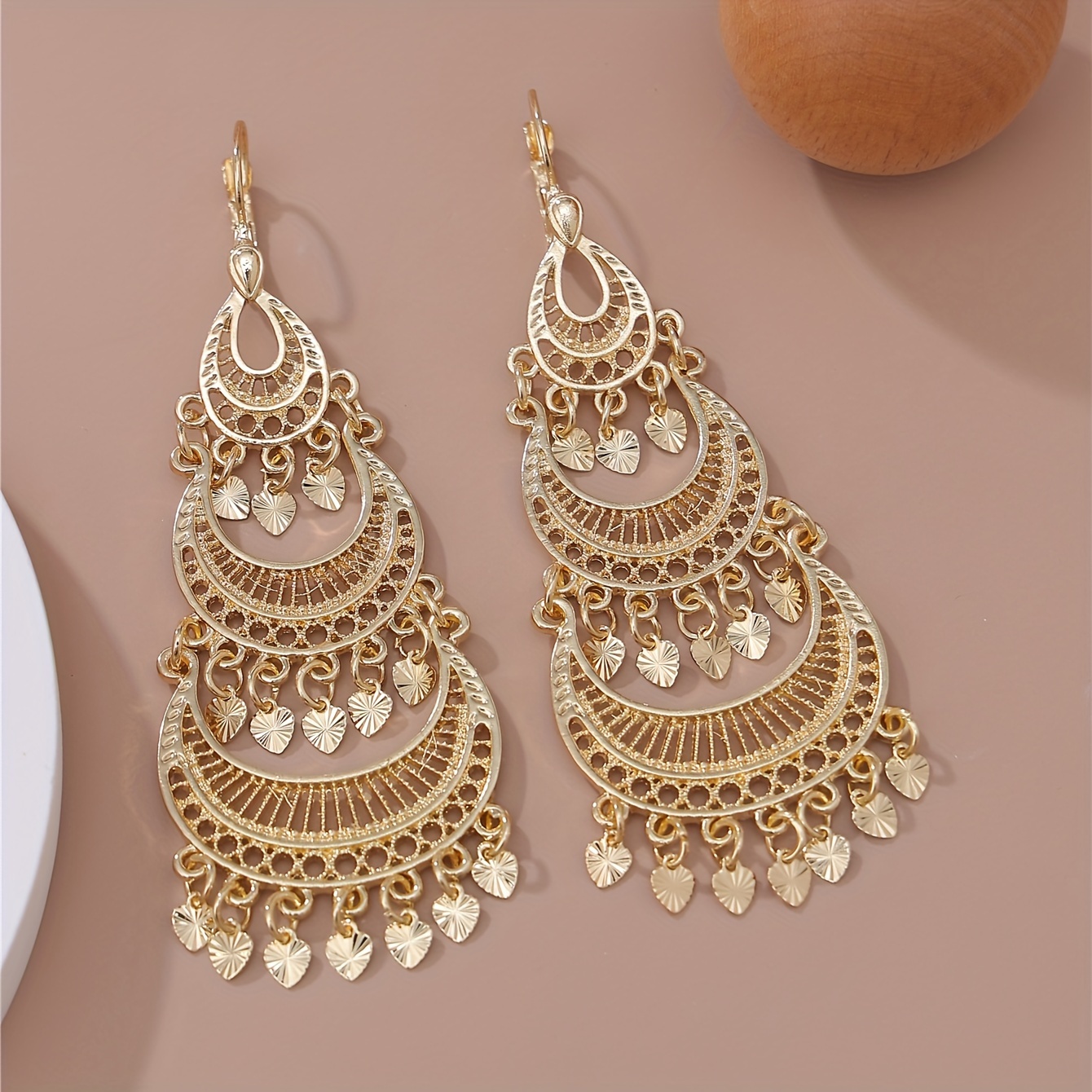 

Arabia Fashion Dangle Earrings 22k Gold Plated Hollow Moon & Tassel Design Match Daily Outfits Party Accessories Wedding Decor