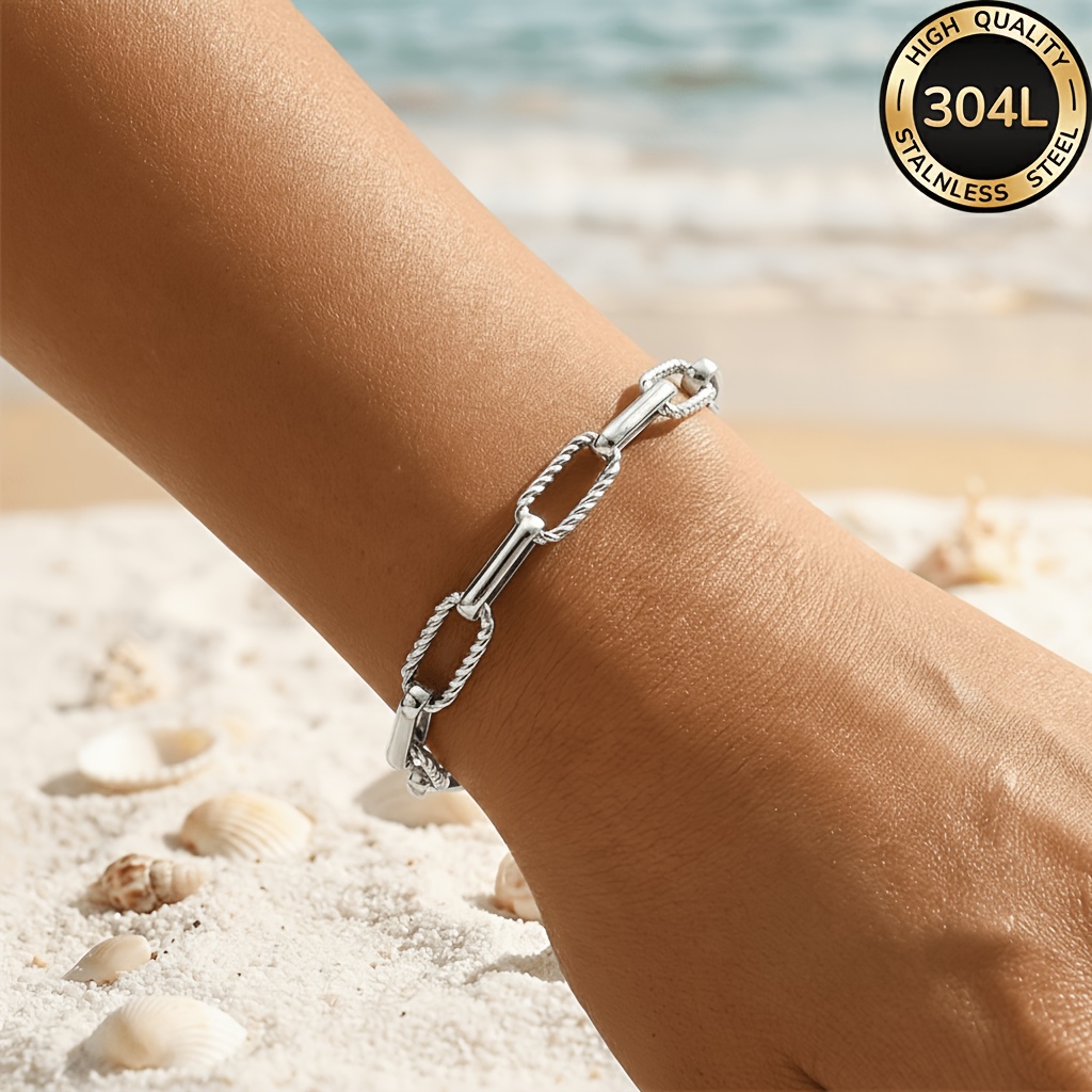 TEMU 1pc 304l Stainless Steel 18k Gold-plated Women's Bracelet, Exquisite Stainless Steel Women's Jewelry, Stylish And Elegant Design, Suitable For .