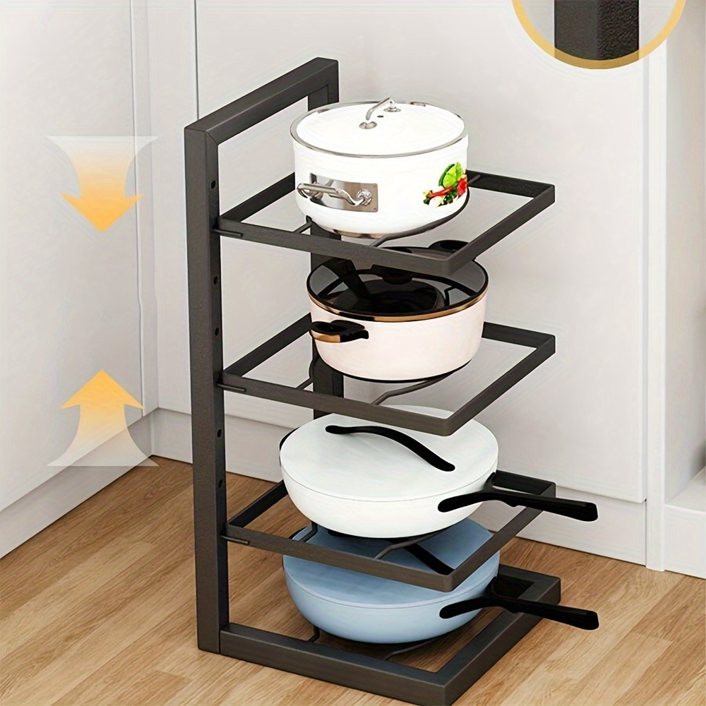 

Multi-layer Kitchen Storage Shelf, Kitchen Pots And Pans Organizer For Cabinet, Heavy Duty Pan Rack Under Sink Storage, Adjustable Metal Pan Rack & Potlid Holder For Kitchen Organizers And Storage