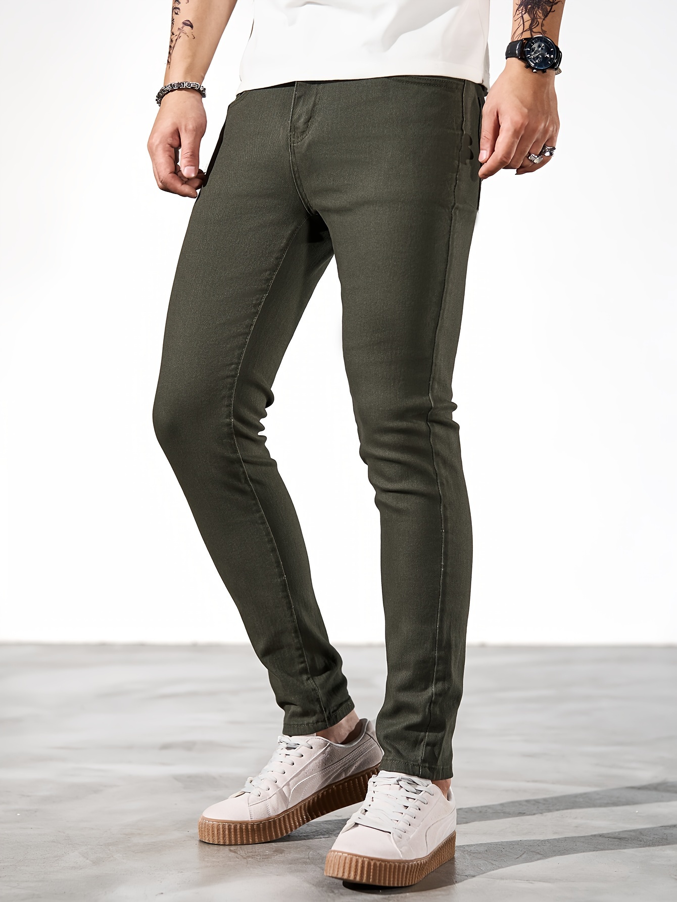 Olive fashion green skinny pants mens