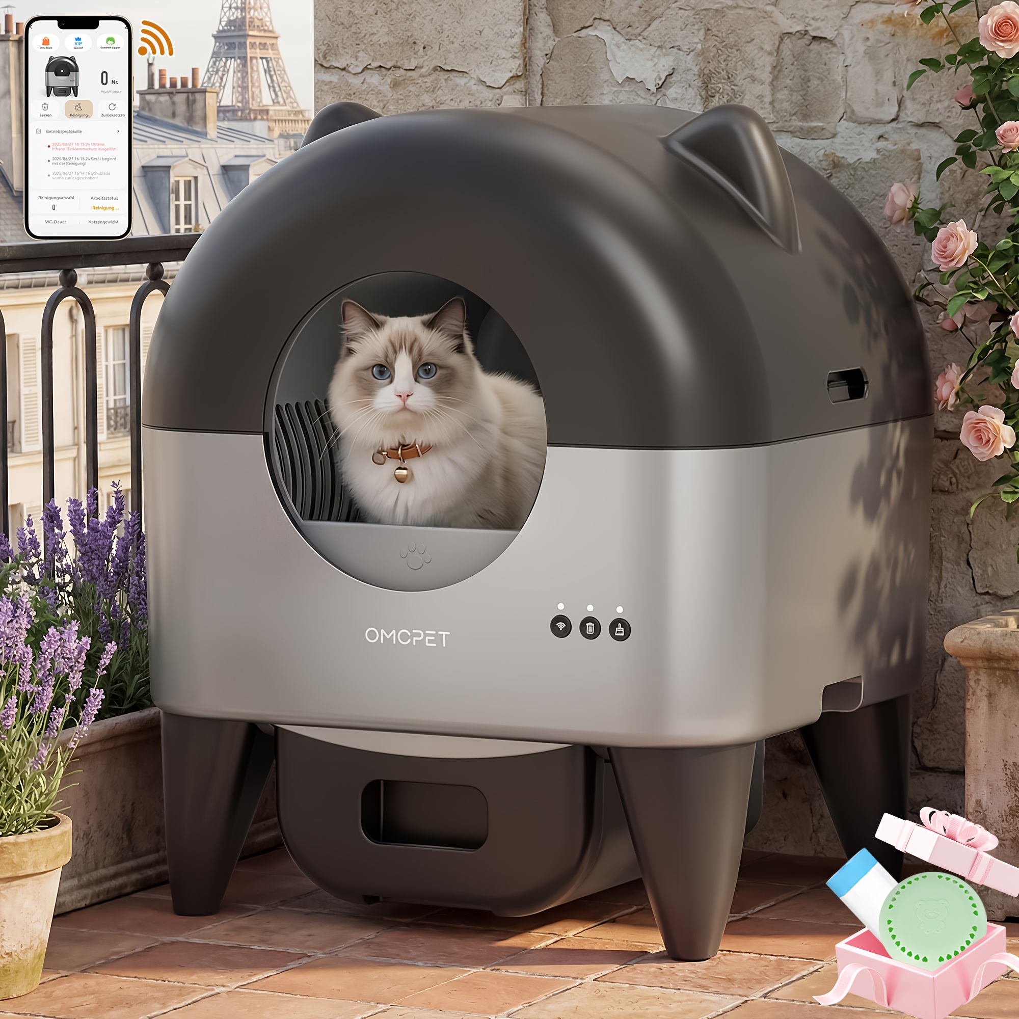 TEMU Large Capacity Automatic Cat Litter Box | Self Cleaning, App Control With Amibent Light, Sensors, , Includes 1 Roll Garbage And Aromatherapy, ,