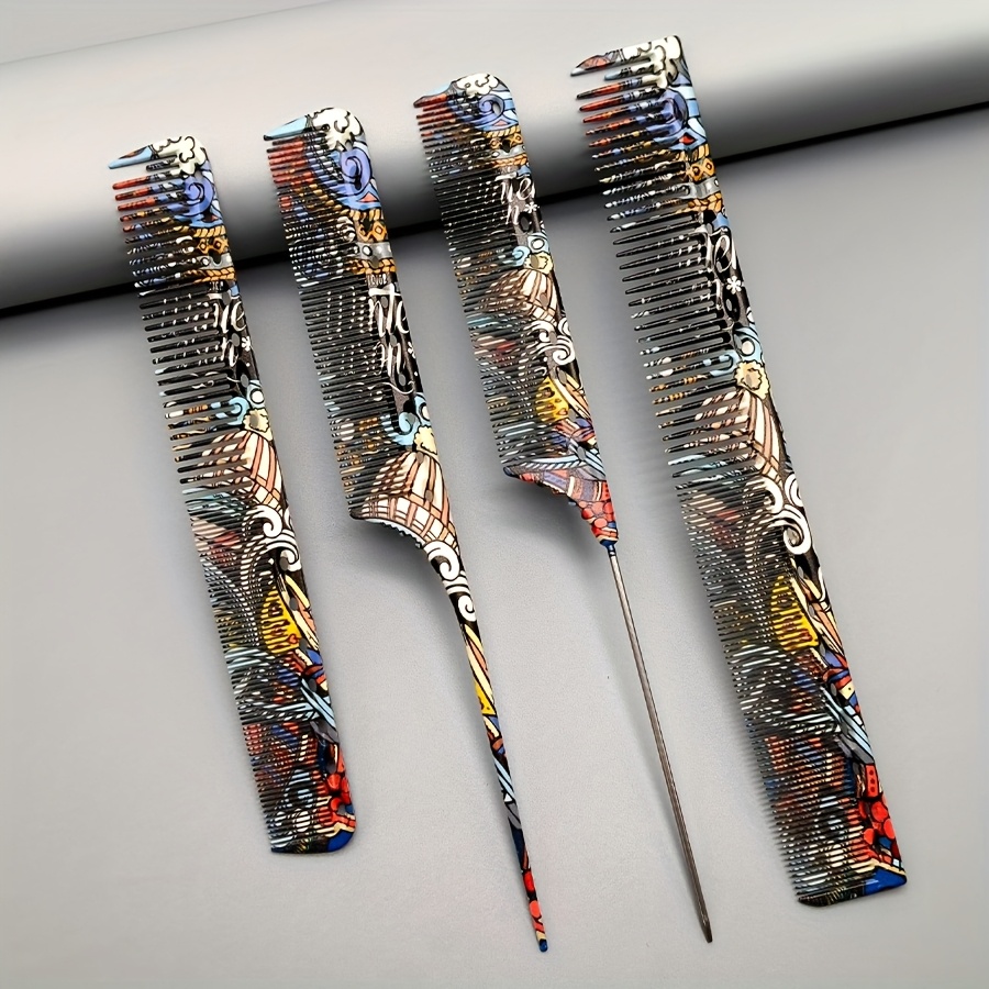 TEMU 4pcs Barber Comb Set, Doodle Style Hair Combs For All Hair Lengths, Professional Salon Styling Tools