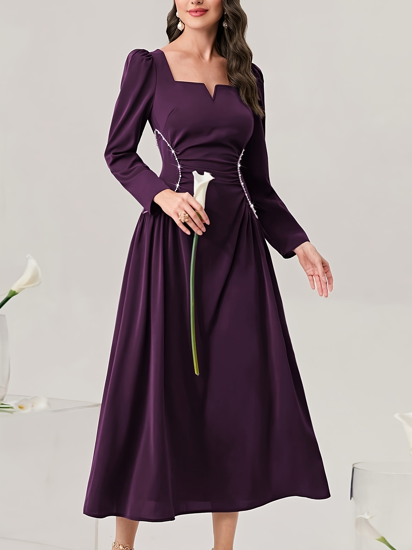 strapless open back dress Saint Anaïs Womens Purple Solid Cotton Poplin Long Dress Purple / L main image 1