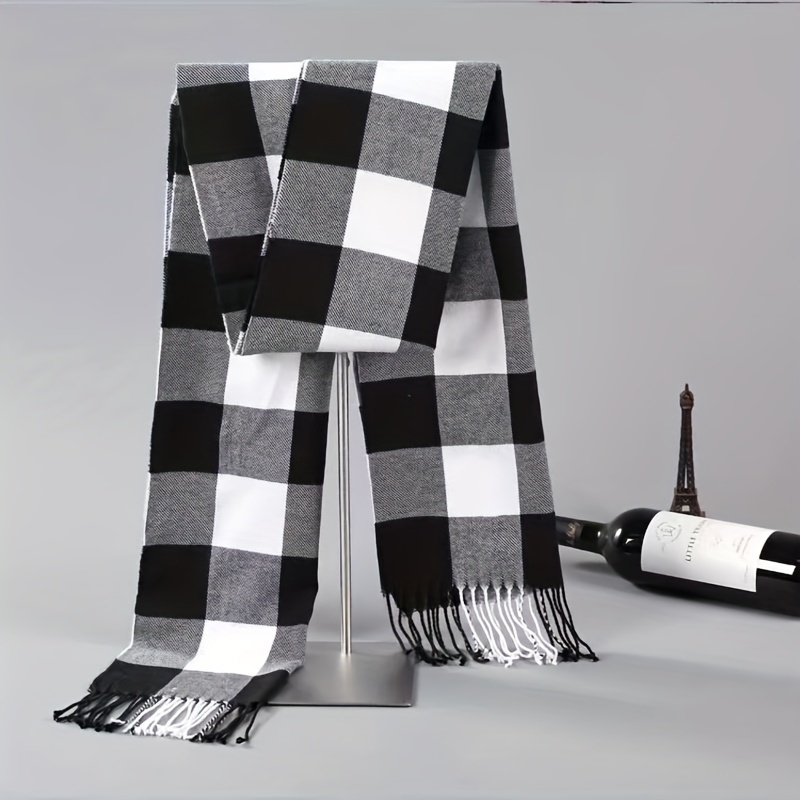 Vintage-Style Plaid Scarf - Soft Imitation Fleece, Perfect for Autumn & Winter Fashion details 0