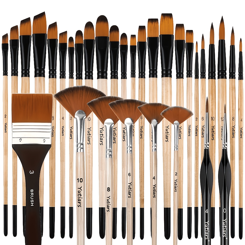 Image of 32-piece Paint Brush Set, Wooden Handle Brushes For Fine Art Painting