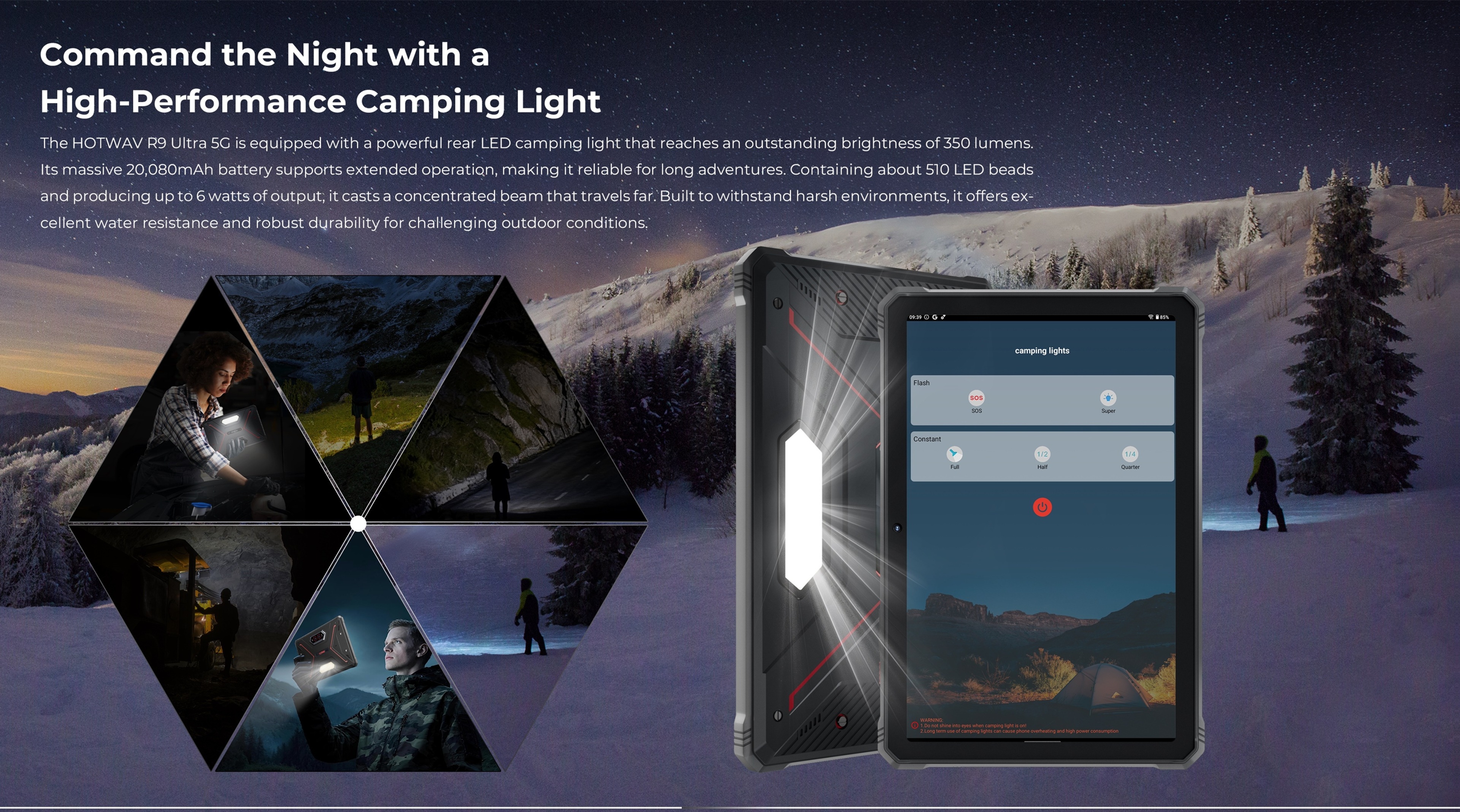 De HOTWAV R9 Ultra is een robuuste tablet met een 11-inch HD+ 120Hz-scherm, Android 15, 24(8+16)GB RAM en 512 GB ROM, 64MP+16MP, 20MP nachtzichtcamera's, 20080mAh-batterij, uitgerust met schokbestendige functies, S713-, dubbele 5G-simkaarten, GPS, zwart