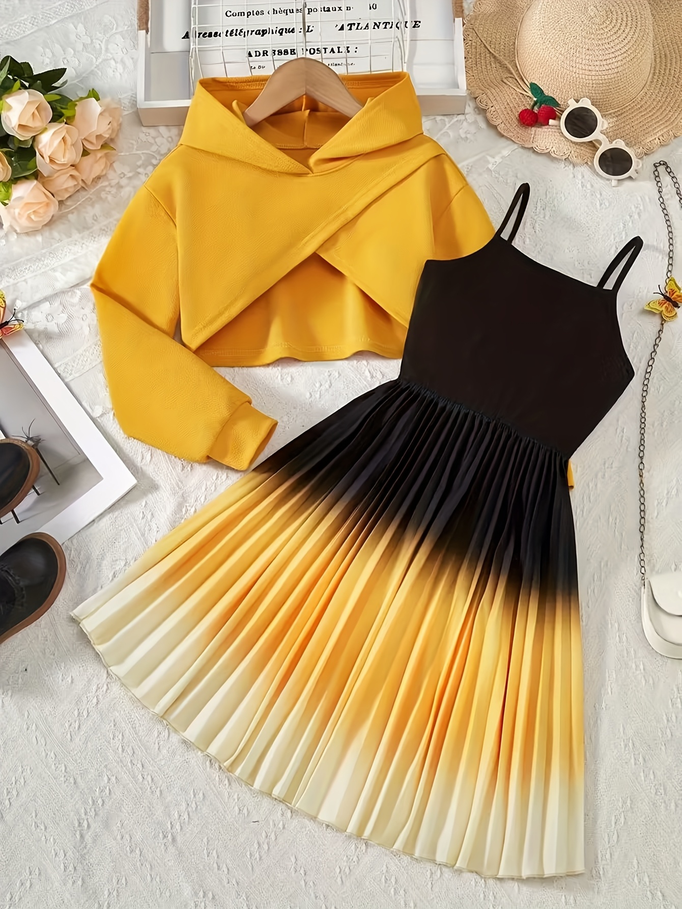 two piece set girls features a yellow hooded short - Temu Cyprus