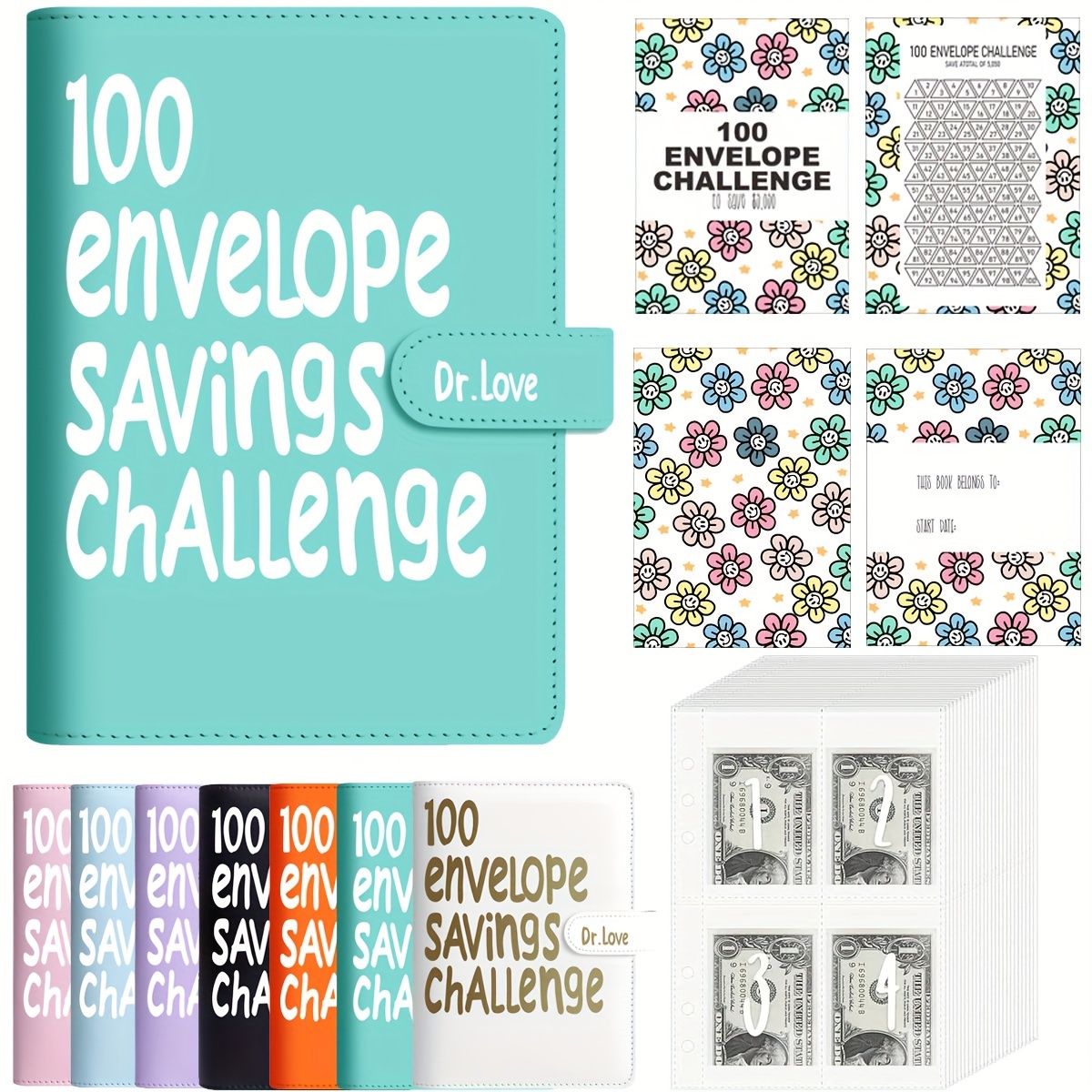 

[dr.love] 100 Days Money Saving Loose-leaf Book Challenge Coin Envelope Budget Storage Book, Challenge 100 Days To Save Enough $5050, Develop A Of Saving, Challenge Cash Savings Book