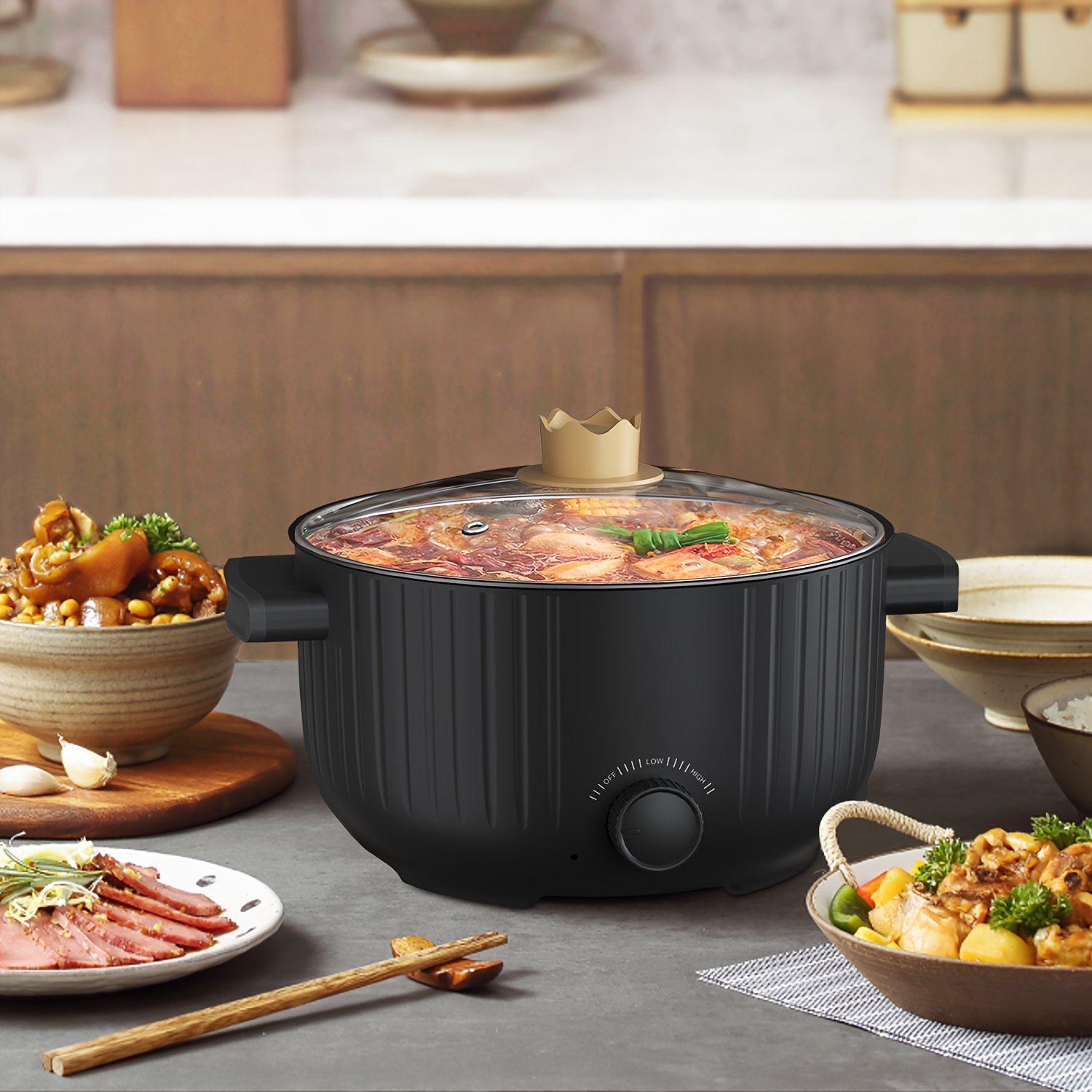   electric cooking pot 3l hot pot cooker   multifunction frying pan non stick grill   stewed cookware steak noodle ramen   pot home office party kitchen dorm cooking eu plug 0