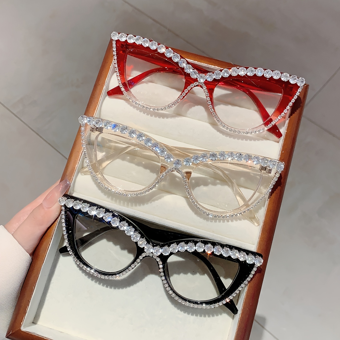 

3 Pairs Of New Women's Cat Eye Flat Glasses, Fashionable And Light Luxury, Design, Glasses, , Decoration Glasses