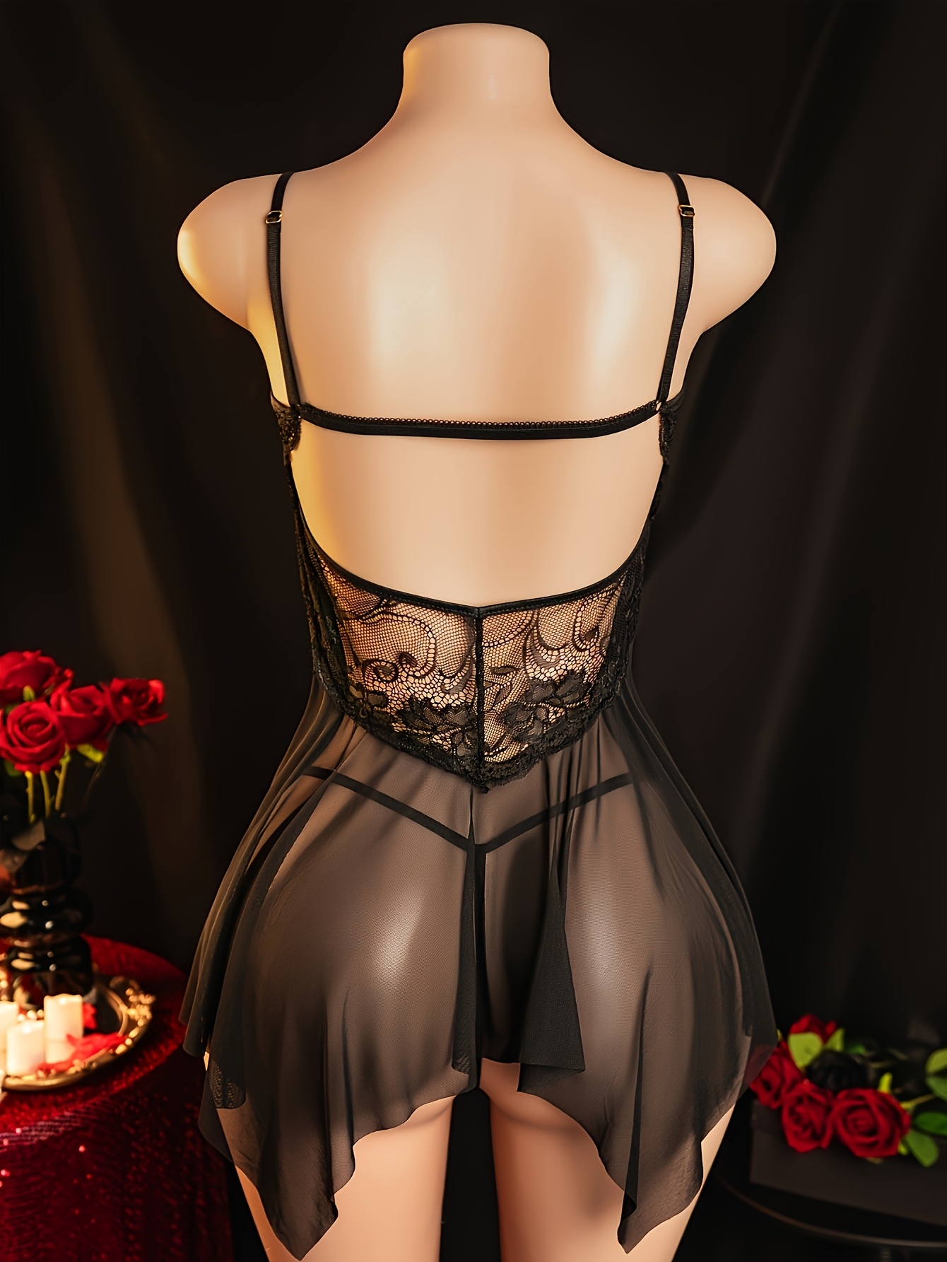 womens sexy black lace nightgown semi sheer lingerie with back lightweight sexy sleepwear for elegant adult lingerie for women sexy lingerie seductive nightdress sheer nightwear delicate fabric seductive nightwear romantic wear bedroom attire breathable nightdress backless nightdress attire 3