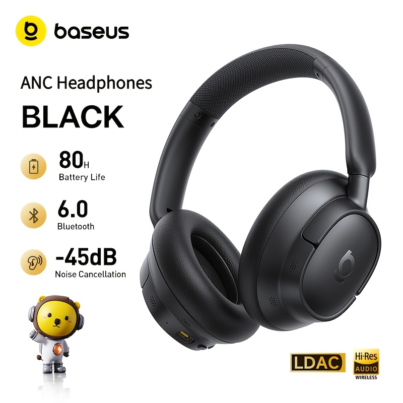 TEMU [baseus] Adaptive Noise Cancelling Wireless Headphones, Real-time Noise Cancellation, 2.0 , High-definition Sound, 80 Hours , 5-mic Ai Clear