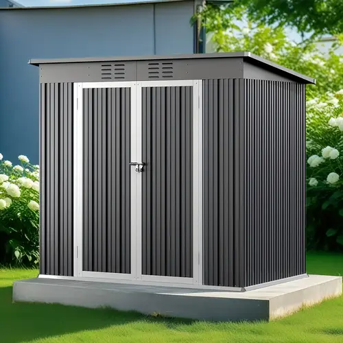 6x4ft metal outdoor storage shed with double lockable doors high quality garden shed for bike storage patio organization durable weather resistant design with ventilation grills secure lockable feature