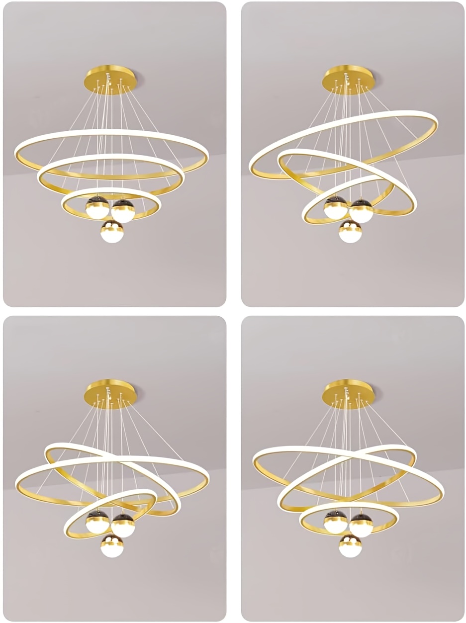 Modern 3-Ring LED Chandelier with Golden Accents - Adjustable Brightness, Sleek Metal Design for Living Room, Kitchen, Office, or Dining Area, 50+40+30cm, Modern Dining Light|Elegant Chandelier|Durable Metal Construction, Chandelier Lighting