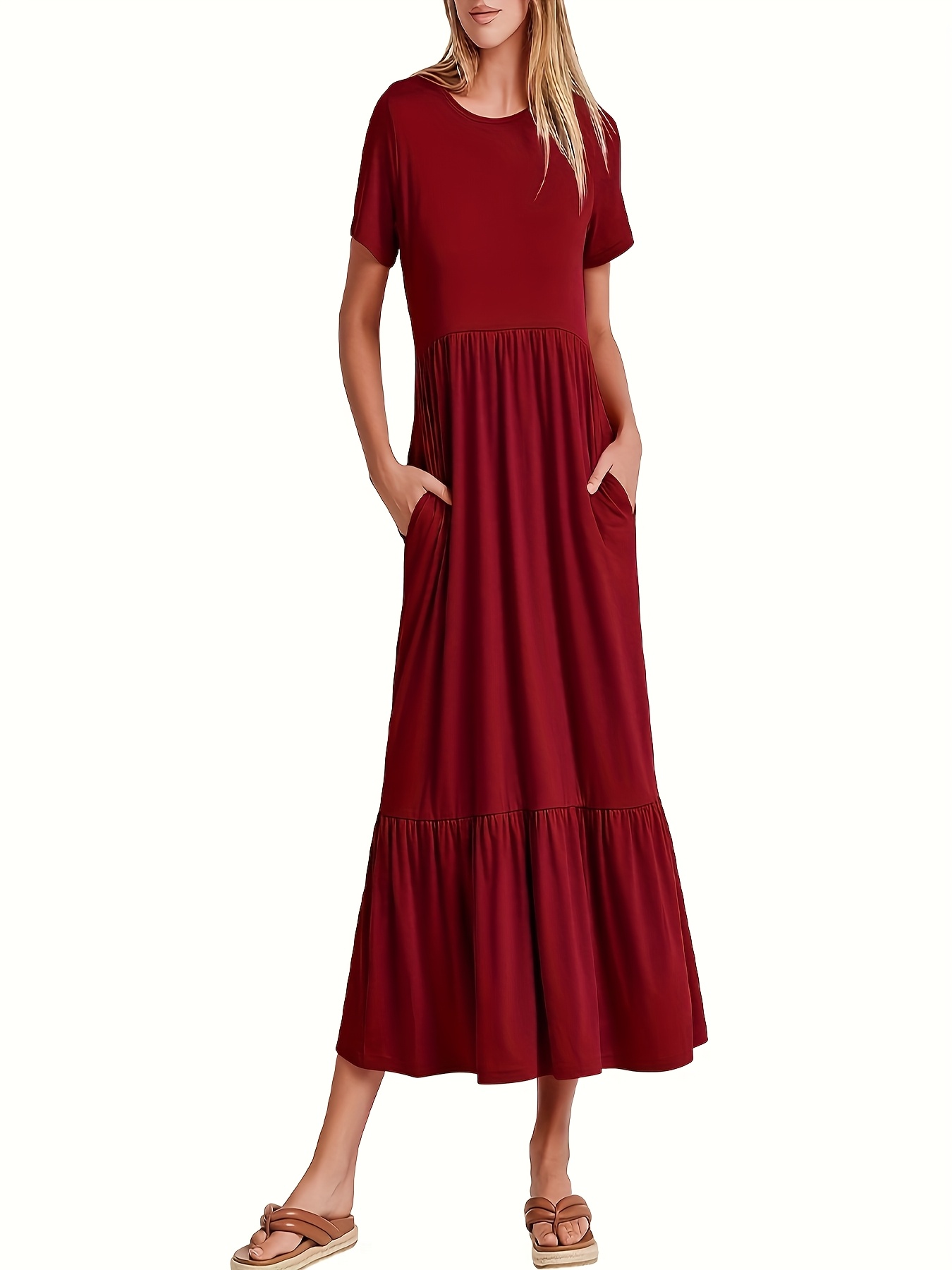 elegant oversized a line shirt dress layered hem breathable - Temu