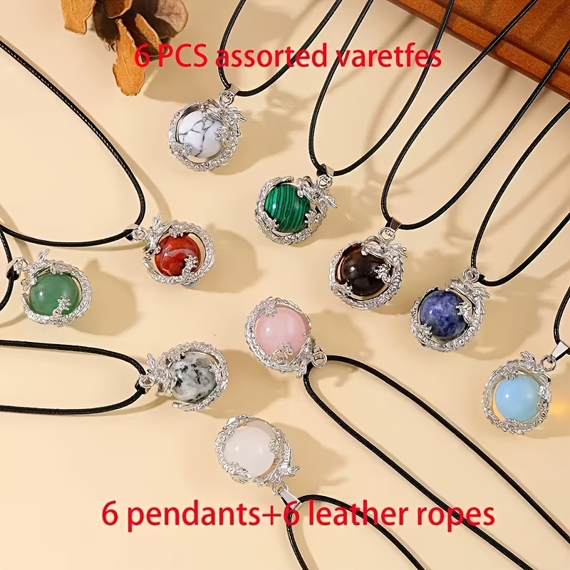 TEMU Juego de 12 piezas de colgantes redondos de piedra natural, colgantes de cuentas de y hermosos con accesorios para cadena de suéter, perfectos