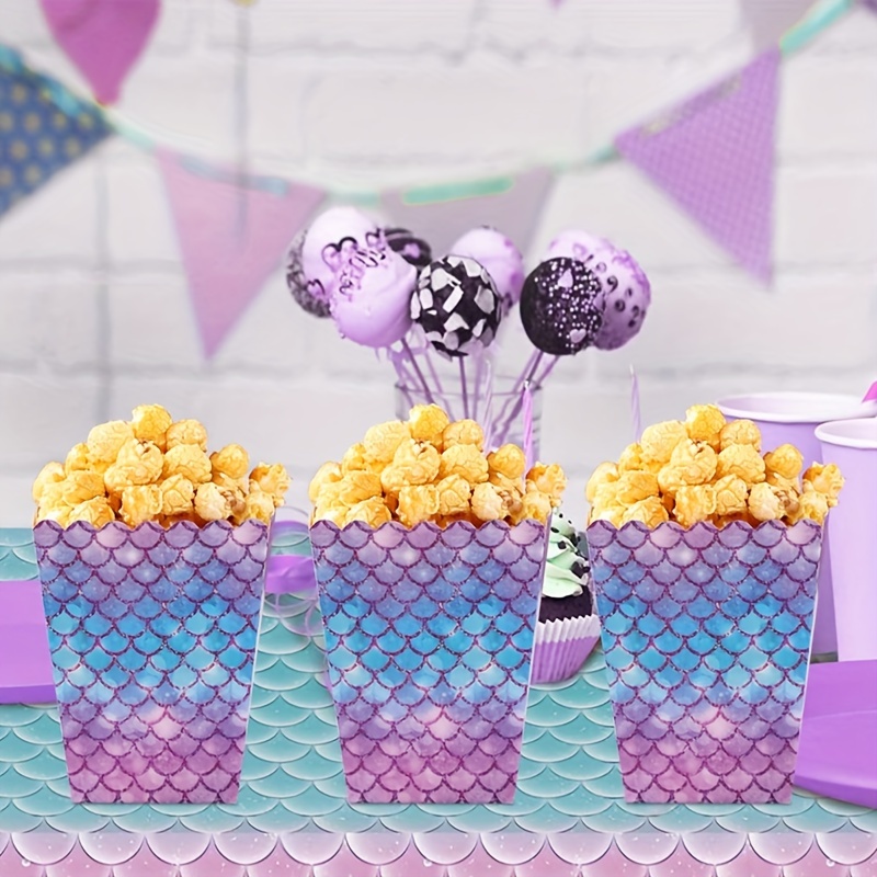 

Lot de 10 Boîtes à Popcorn Sirène - Design Écailles de Poisson Violet pour Fêtes d'Océan & Jeunes, Décorations d'Anniversaire de Bonbons