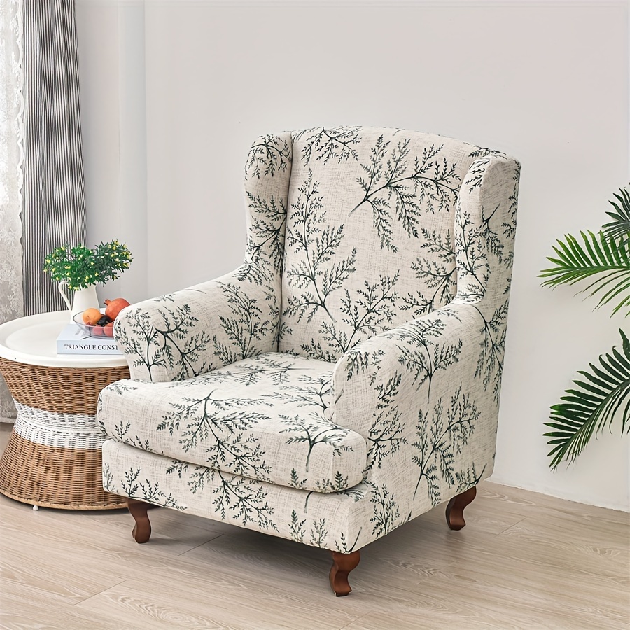 TEMU Classic Leaf Pattern Chair Slipcover 1pc - Elastic Band Non-slip Polyester Stretch Armchair Protector, Machine Washable, Active Print - Fits 27.5