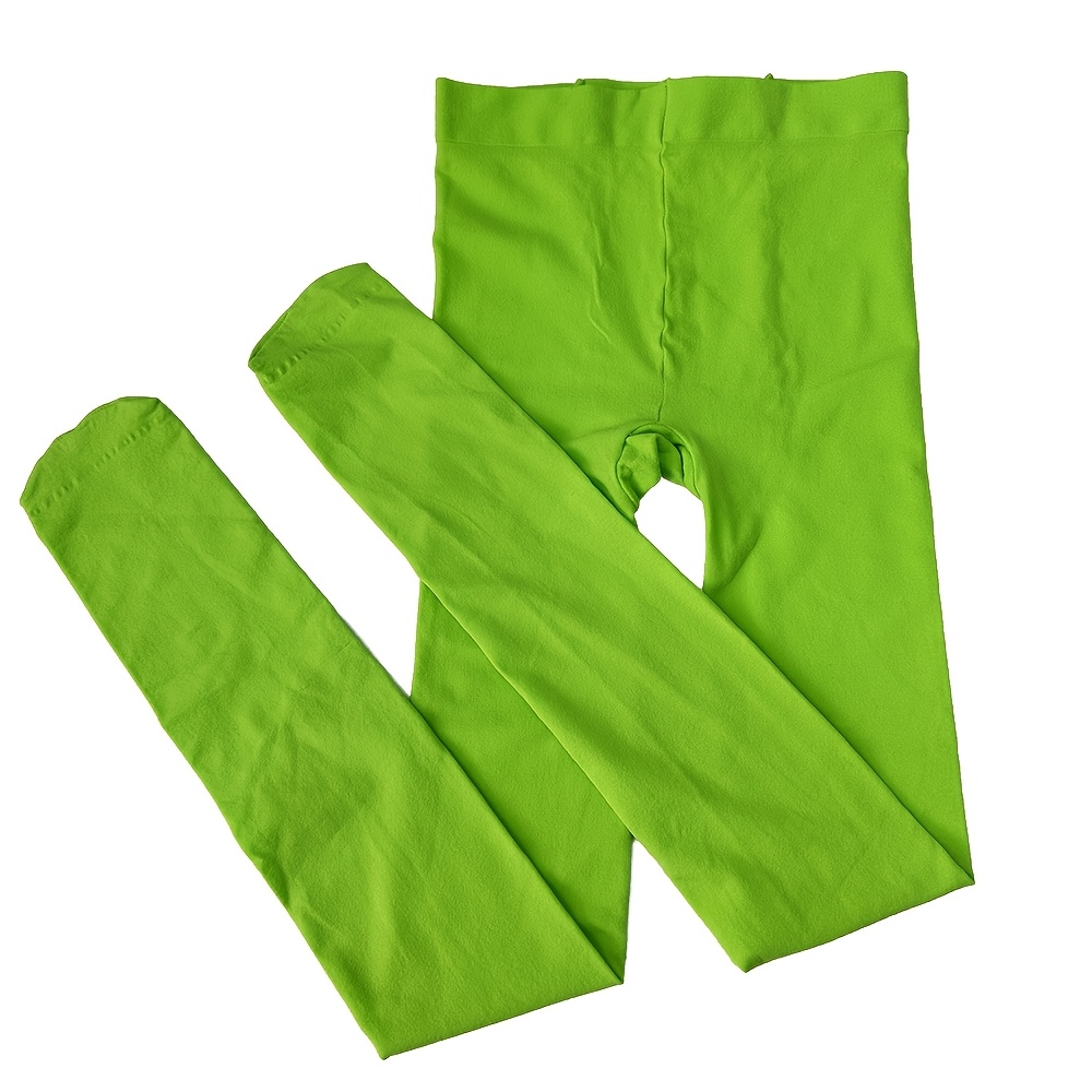 

1 Paire de collants en velours vert fluorescent pour femmes, 88% polyester 12% élastan, tissu tricoté de couleur unie, bas de collant vert de haute qualité pour toutes les , printemps et automne