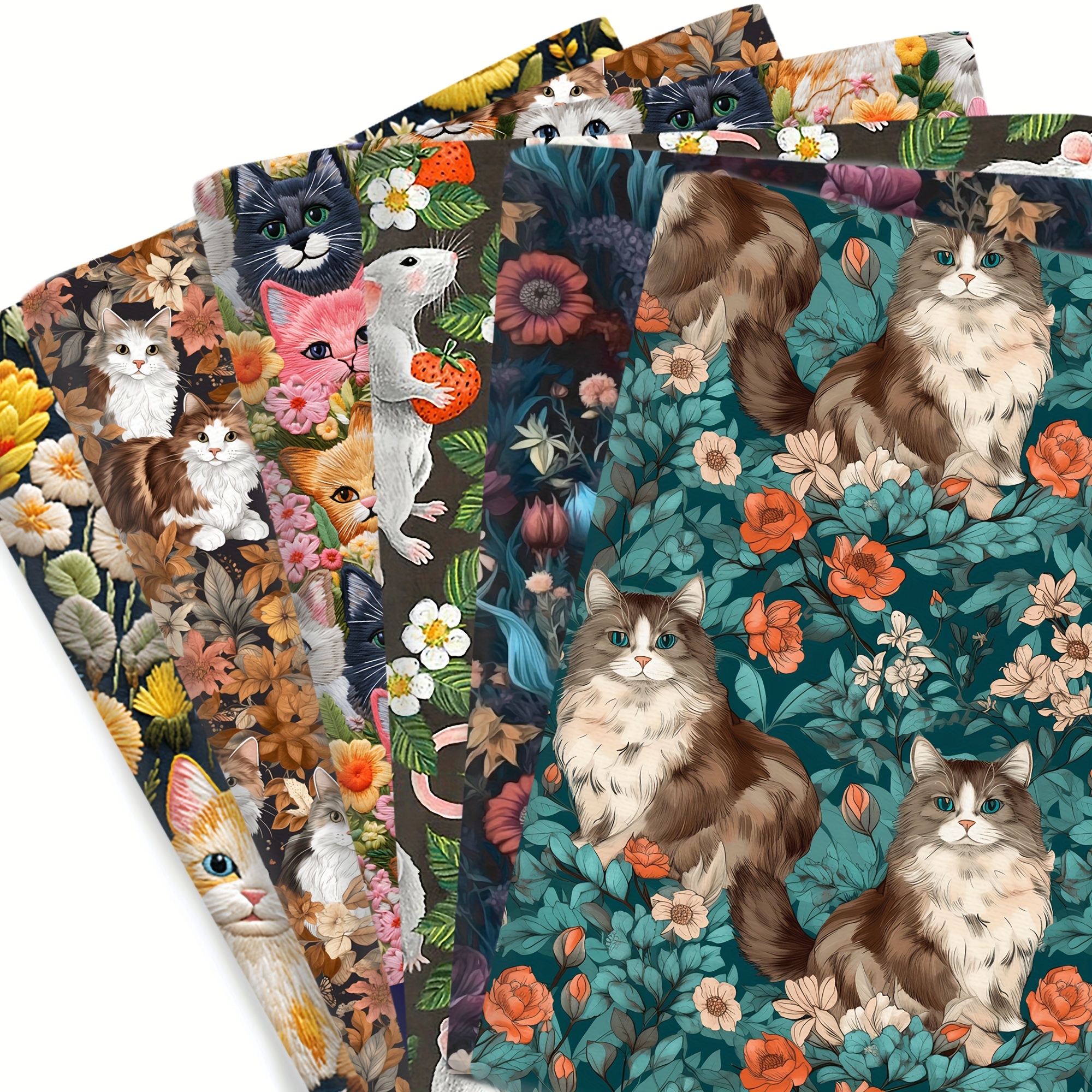

1pc Polyester Cotton Fabric For Patchwork Sewing Quilting Needlework Fabrics Imitation Embroidery Lace Pattern-like 3d Printed Flowers Cat Animals Series