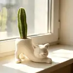 独特无尾猫小花盆,可爱小猫多肉室内花盆,动物家居装饰植物盆托,新奇盆景花盆理想赠礼,可爱办公桌房间家居装饰