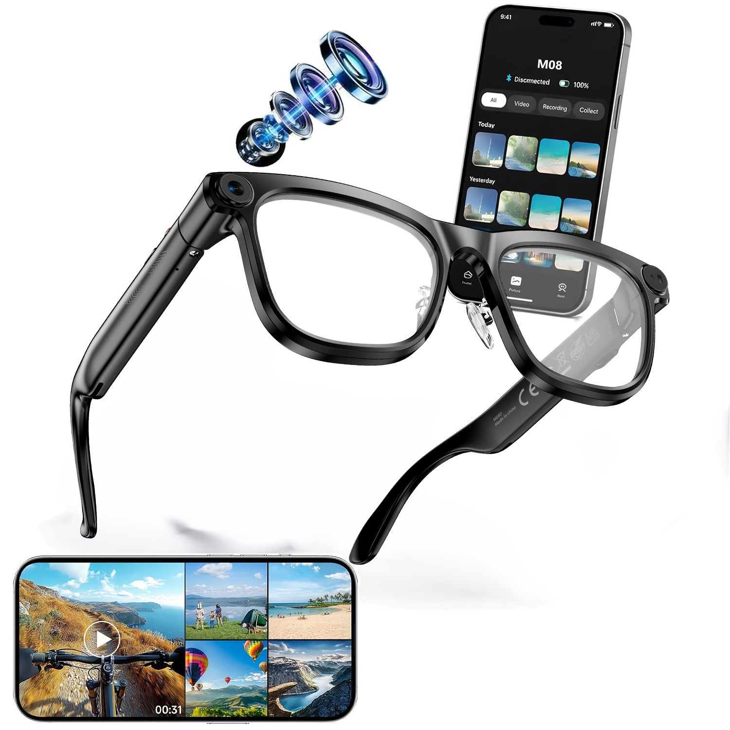 Image of Ai Smart Glasses With Camera, 1080p Hd Video Recording Glasses, Ai Assistant, Real-time Translation, Recognition, Record Audio Smart Glasses, Calls And Music , Portable Wearable Device For Travel