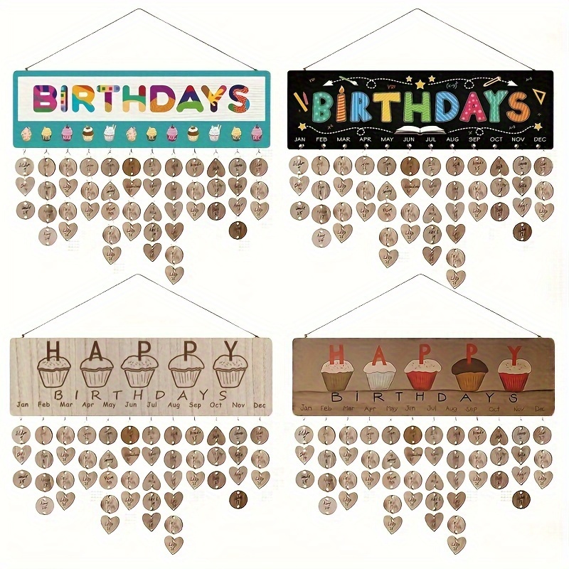 

1pc Wooden Calendar Birthday Hanging Sign With 100 Wooden Tags And 100 Iron Rings. Family Birthday Party Decoration Pendant For Festive Handmade Calendar Crafts.