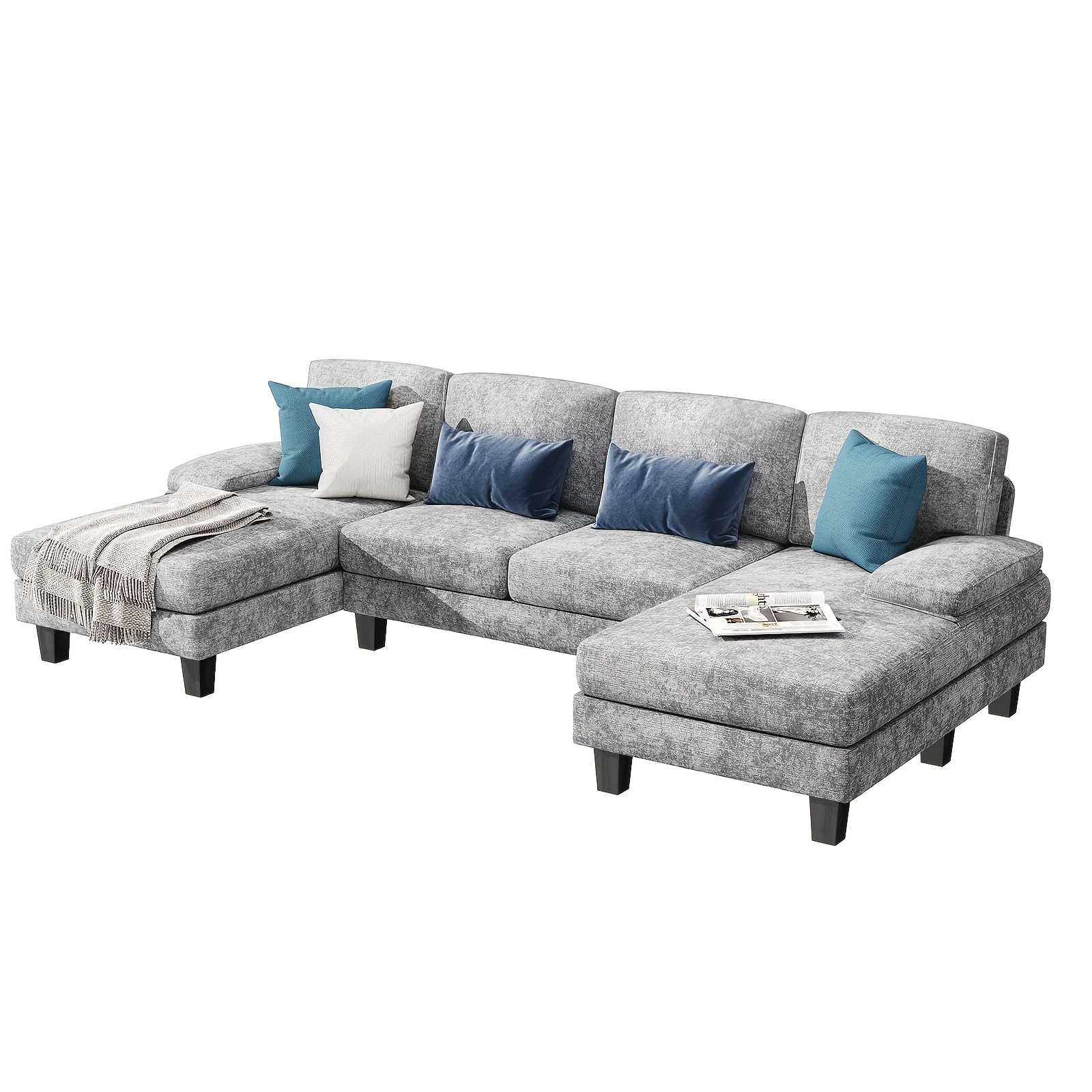 

Modern Sectional Sofa, Chenille Fabric Modular Couch, 4 Seat Oversized Sofa With Chaise For Living Room Local Warehouse