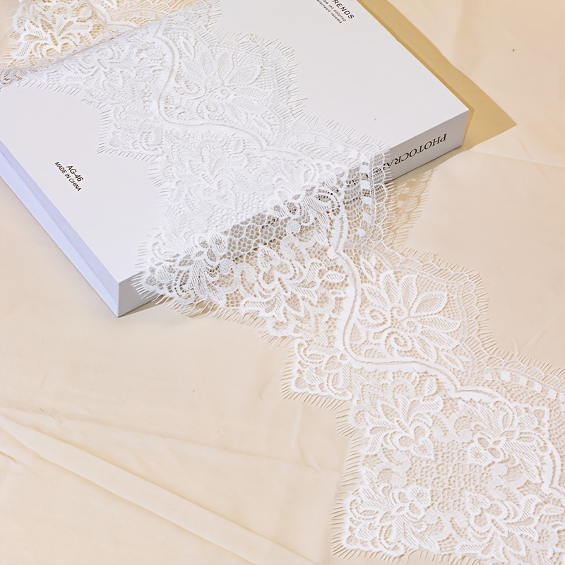 TEMU 3 Meters Per Roll, 6.88 Inches Wide Black And White Eyelash Lace Trim, Floral Lace Fabric Suitable For Crafts And Formal Garment Decoration -