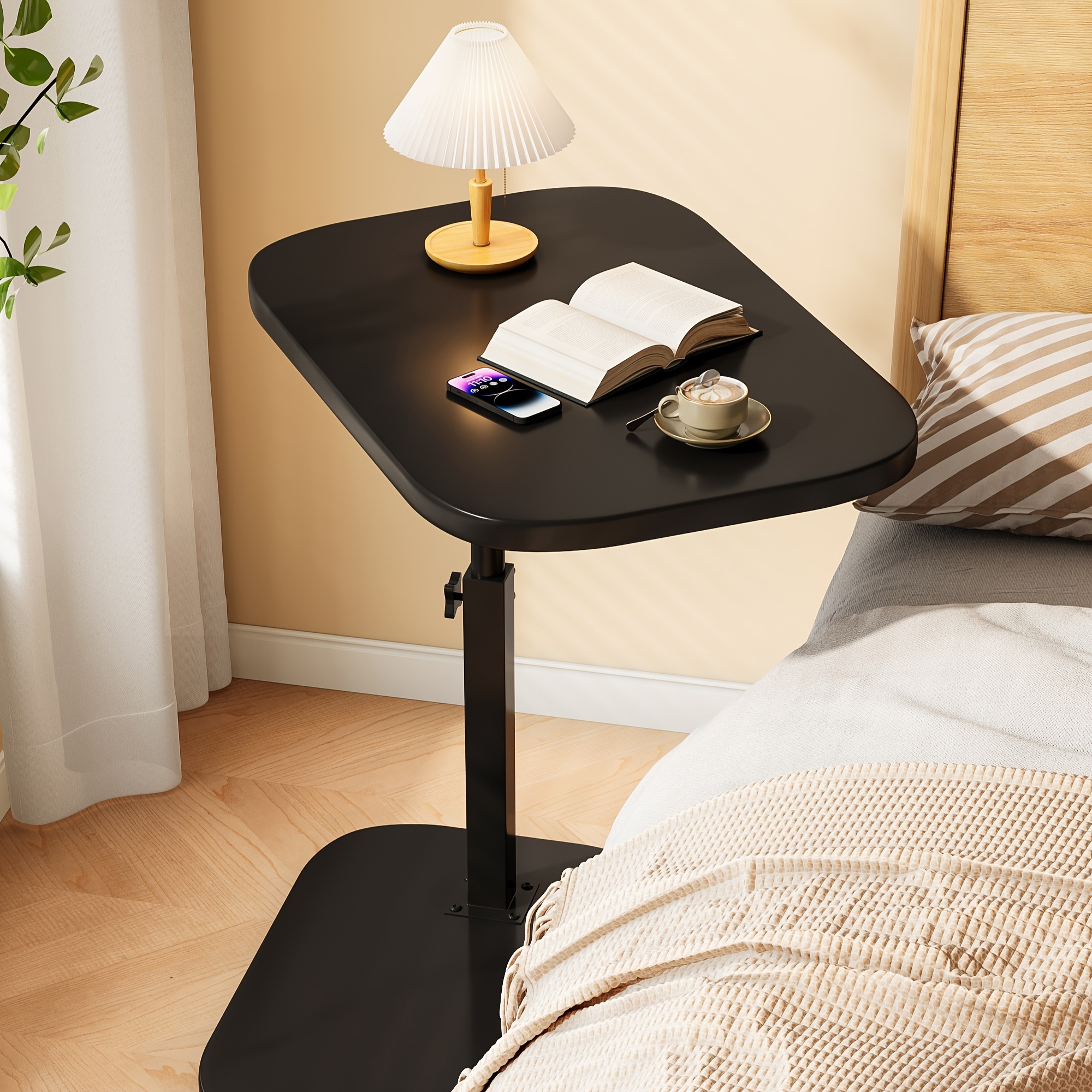An Adjustable Height Sofa Side Table - Portable Coffee & Office Table, Iron Frame, Suitable For Outdoor Leisure, Bathtub Side Table, Bedside