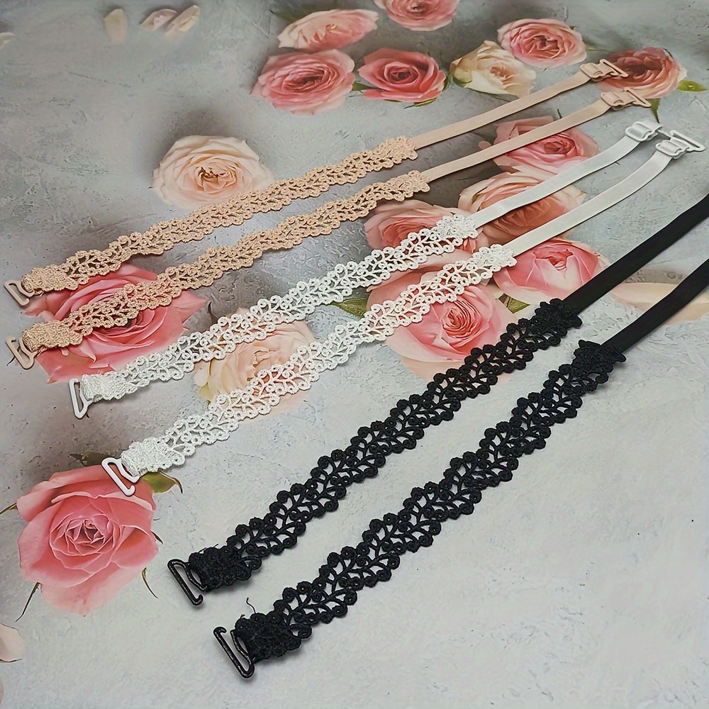 1 Pair Floral Bra Straps - Adjustable Replacement Shoulder Straps for Lingerie, Beige/White/Black with Metal Clasps, Polyester Fabric, Women's Fashion Accessories