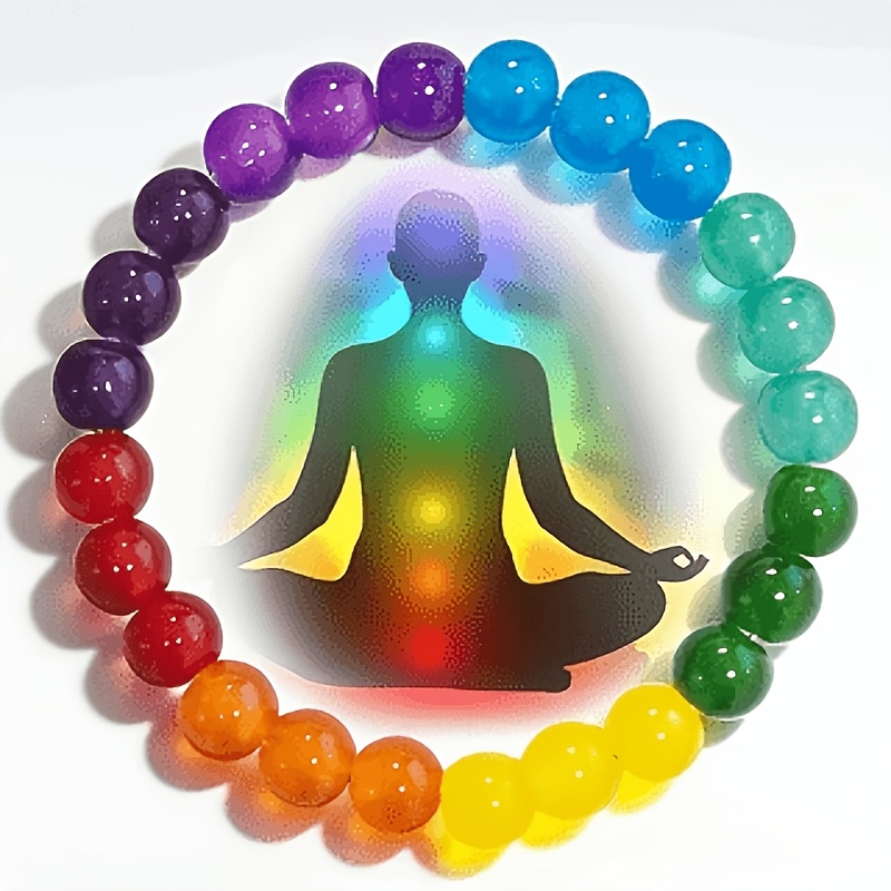 TEMU 1pc Bohemian 7 Chakra Beaded Bracelet - Stretchy Elastic Suitable For , Beads With Chakra Symbols, Meditation Jewelry Gift For Daily Wear,