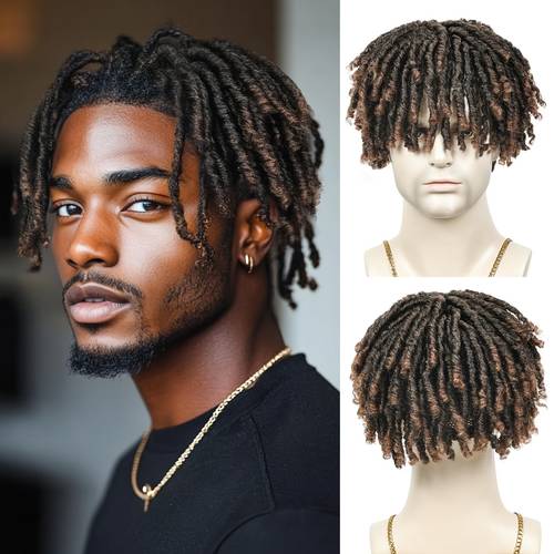 dreadlock wig mens synthetic mullet wig 6 inch dreadlock hair topper for men 110g synthetic afro curly hair high temperature fiber soft black short dreadlocks wigs suitable for halloween parties