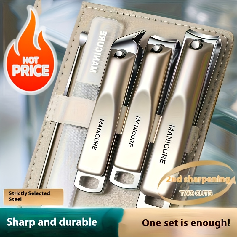 5pcs set of fingernail knife toenail pliers care set including nail clippers nano files ear spoons with portable storage leather bag suitable for   suitable for men and women elders practical gift box set for   set