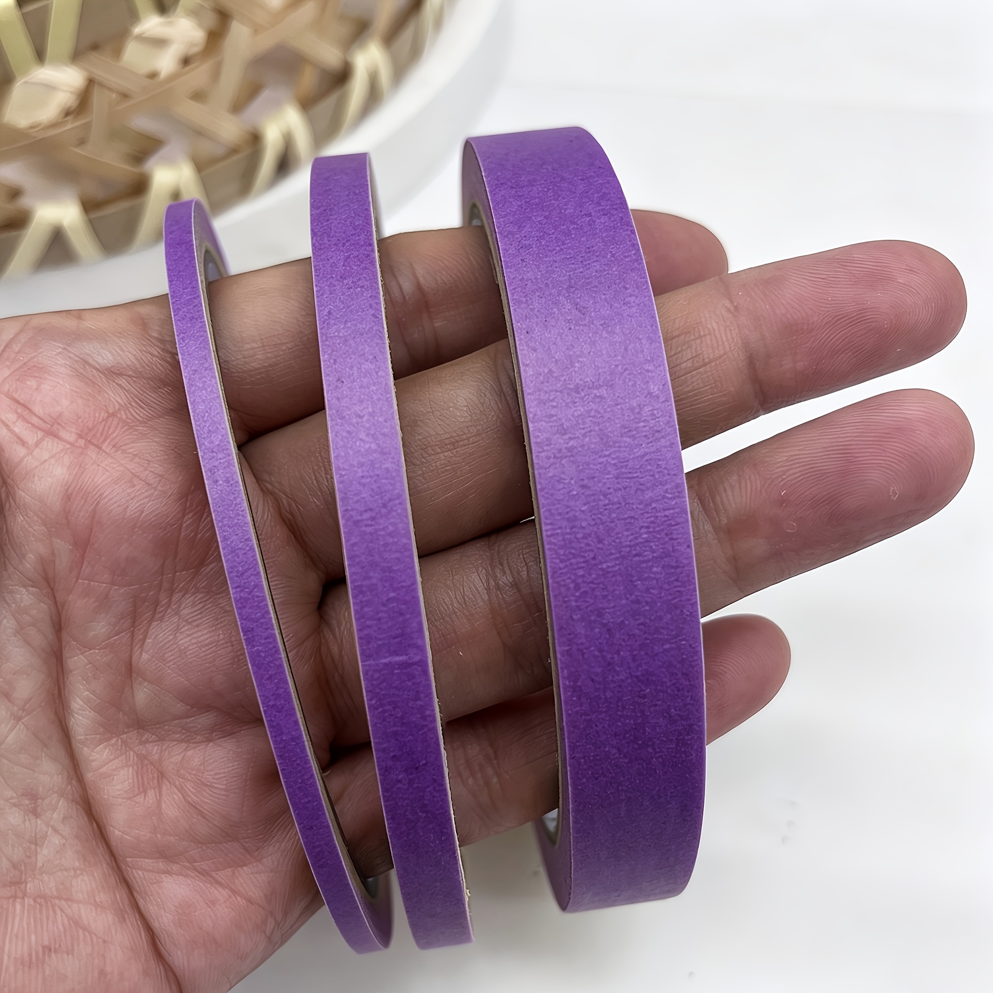 TEMU Purple Art Craft Masking Tape Set, Multiple Sizes Available, 3mm To 13mm Specification Paper Masking Tape, Each Roll Is 787.4 Inches Long,