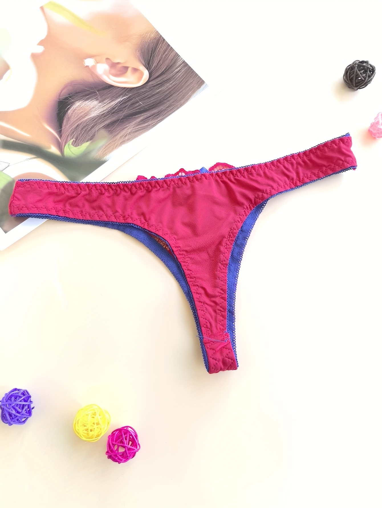 Juego de 5 tangas de encaje  para mujer, transpirables, a la moda, suaves, ajustadas, sin costuras y cómodas, con ribete de color de contraste