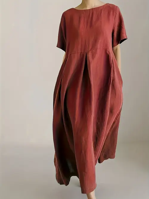 elegant high waist long skirt casual loose fit short sleeves with pockets flowy womens resort style resort casual dress