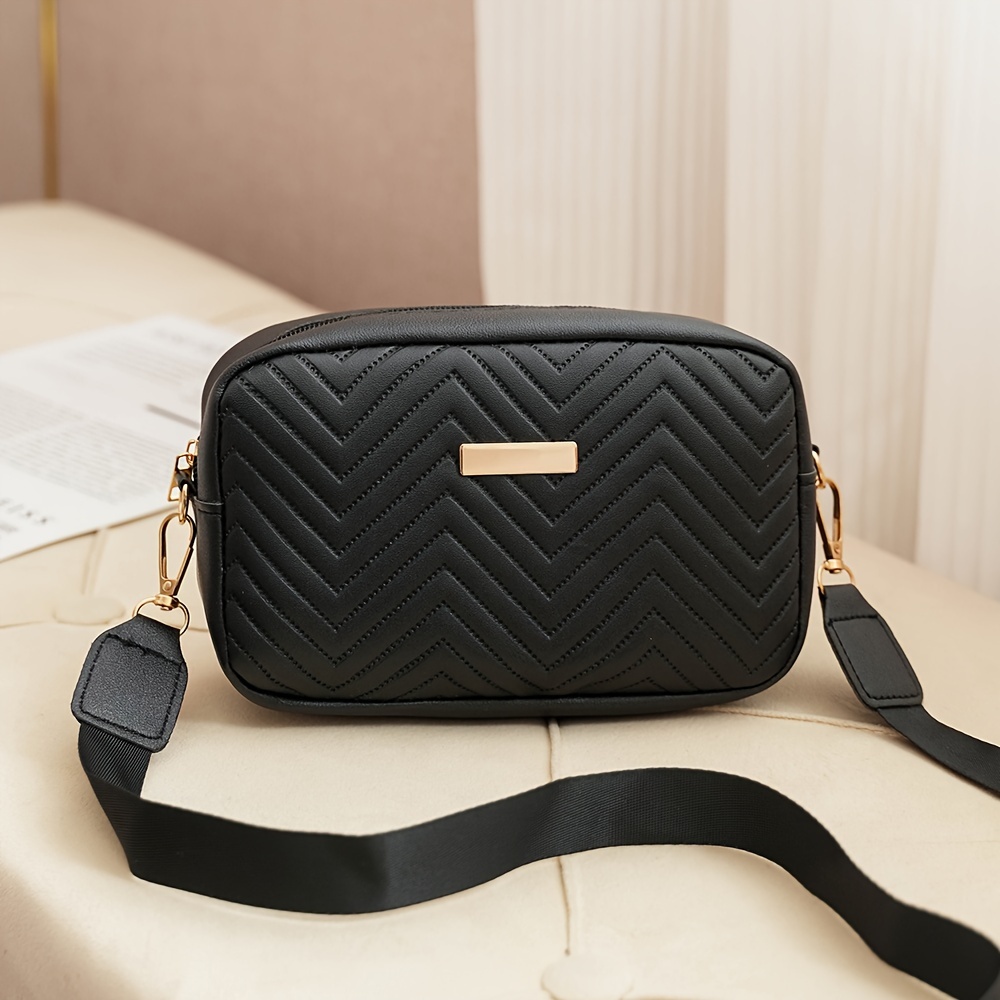 Image of Fashionable Small Square Shoulder Bag For Women, Wavy Pattern Crossbody Phone Bag