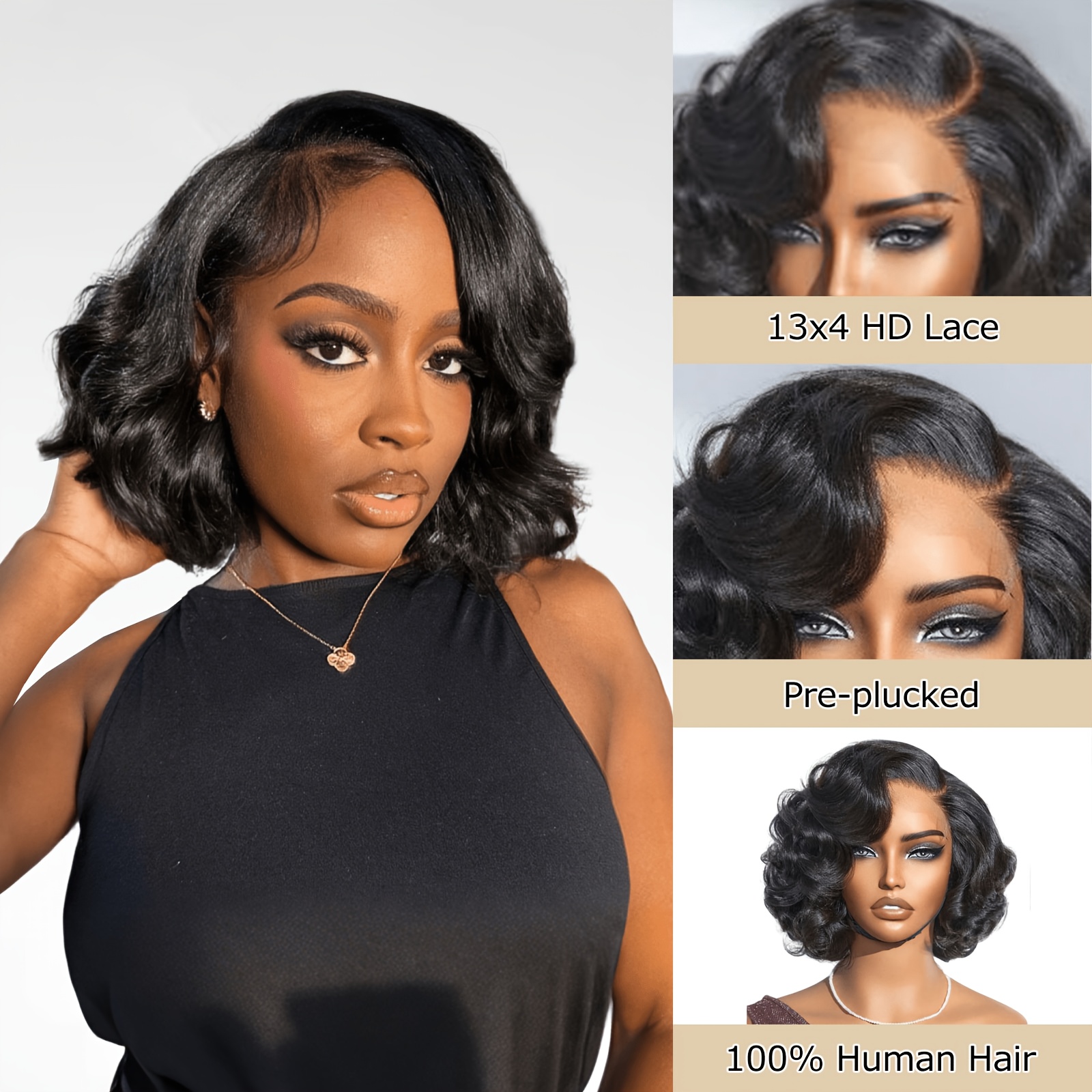 Image of 12 Inch Bob Wig For Women, 13x4 Hd Lace Front Glueless Wig, 180 Density Short Body Wavy Bob Wigs, Super Soft Natural Black End, Costume Wigs, Yzx