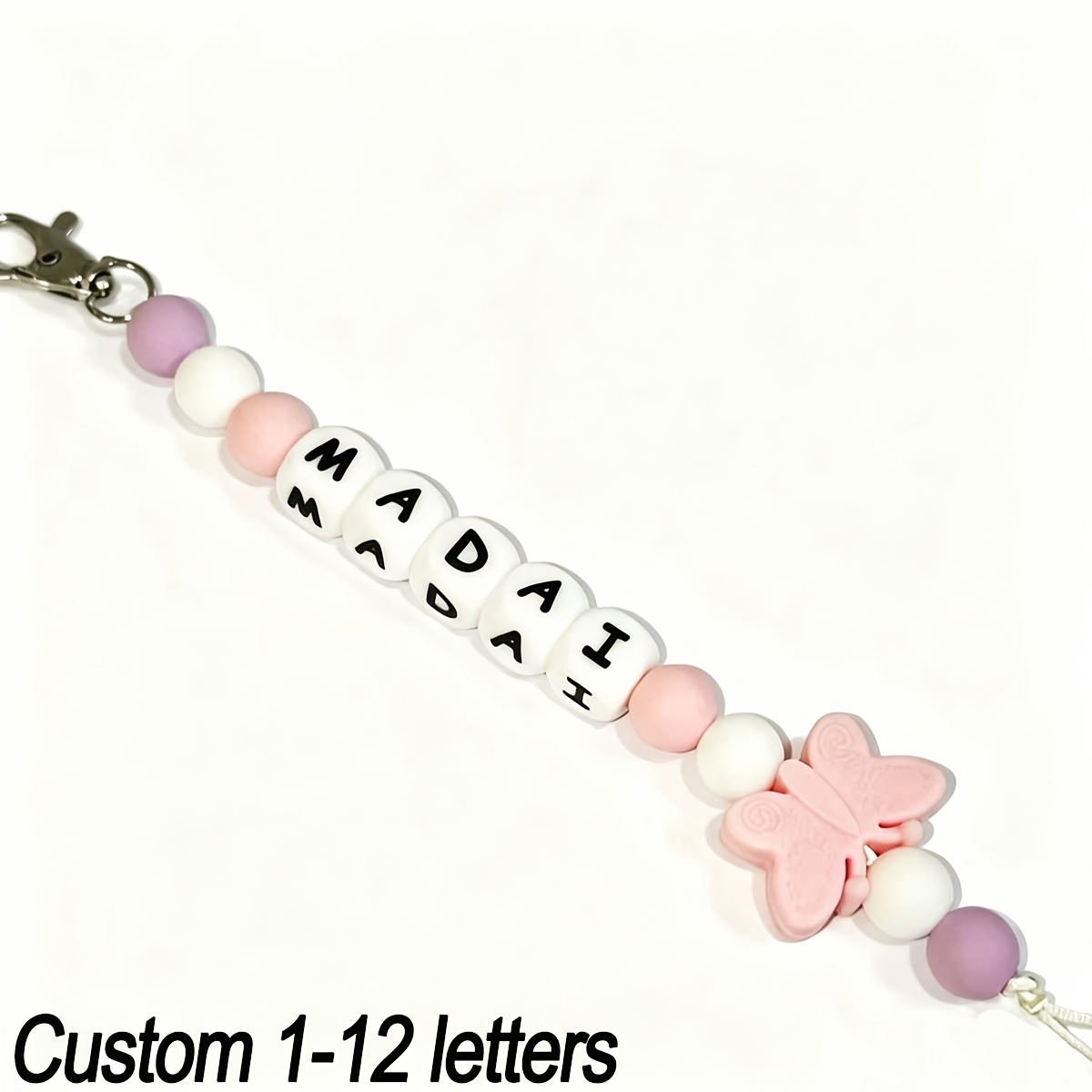 Custom 1pc Silicone Keychain, Fox/unicorn/flamingo/gray Wolf/bee/, Silicone Animal Shape, Customizable Letter Beads